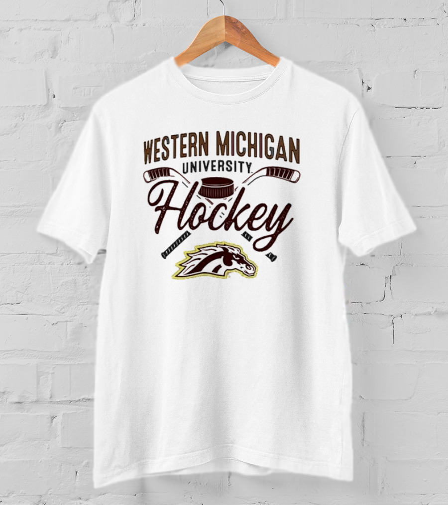 Western Michigan Hockey Broncos Puck And Sticks Logo T-Shirt
