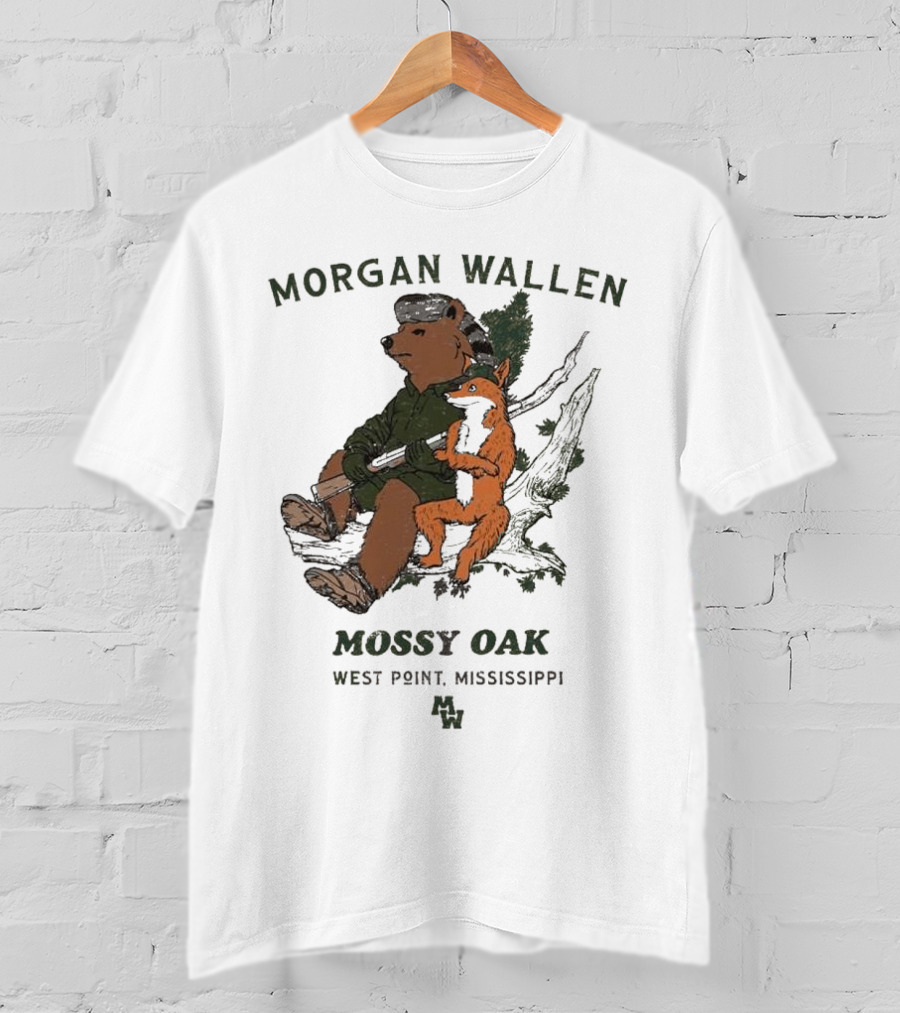 Morgan Wallen Bear And Fox With Mossy Oak West Point Mississippi T-Shirt