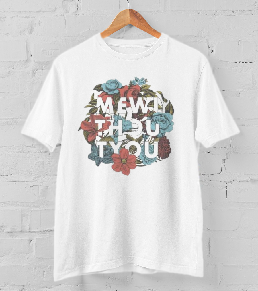 Mewi Thou Tyou White Flowers Roses Blue Red T-Shirt