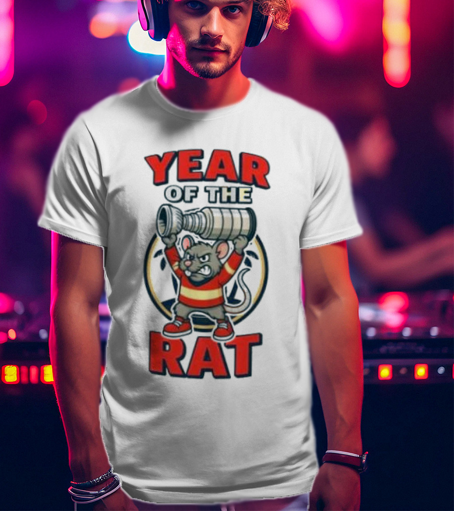 Year Of The Rat Hockey Mascot Mouse Champion With Trophy T-Shirt