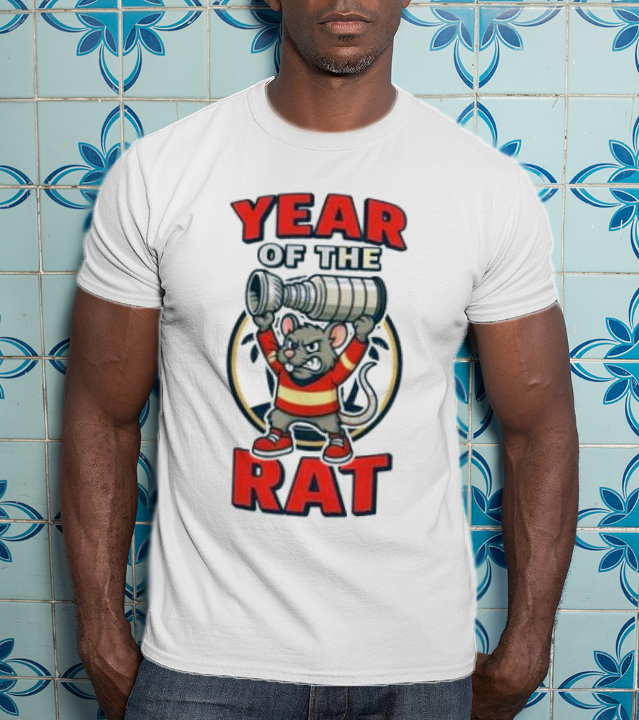 Year Of The Rat Hockey Mascot Mouse Champion With Trophy T-Shirt