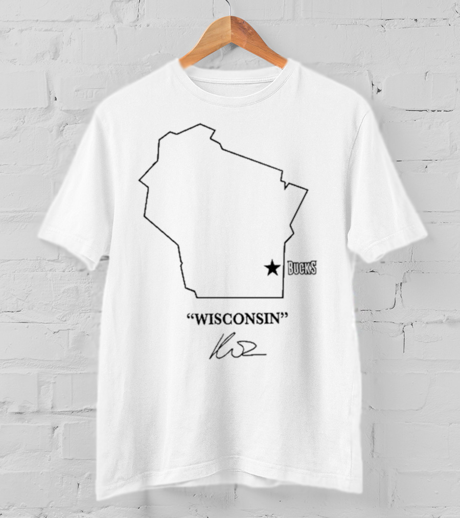 Wisconsin Outline Bucks Signature By Kuz T-Shirt