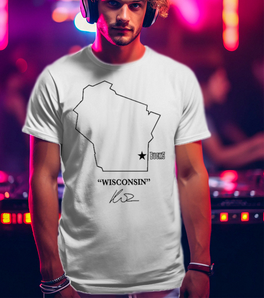 Wisconsin Outline Bucks Signature By Kuz T-Shirt
