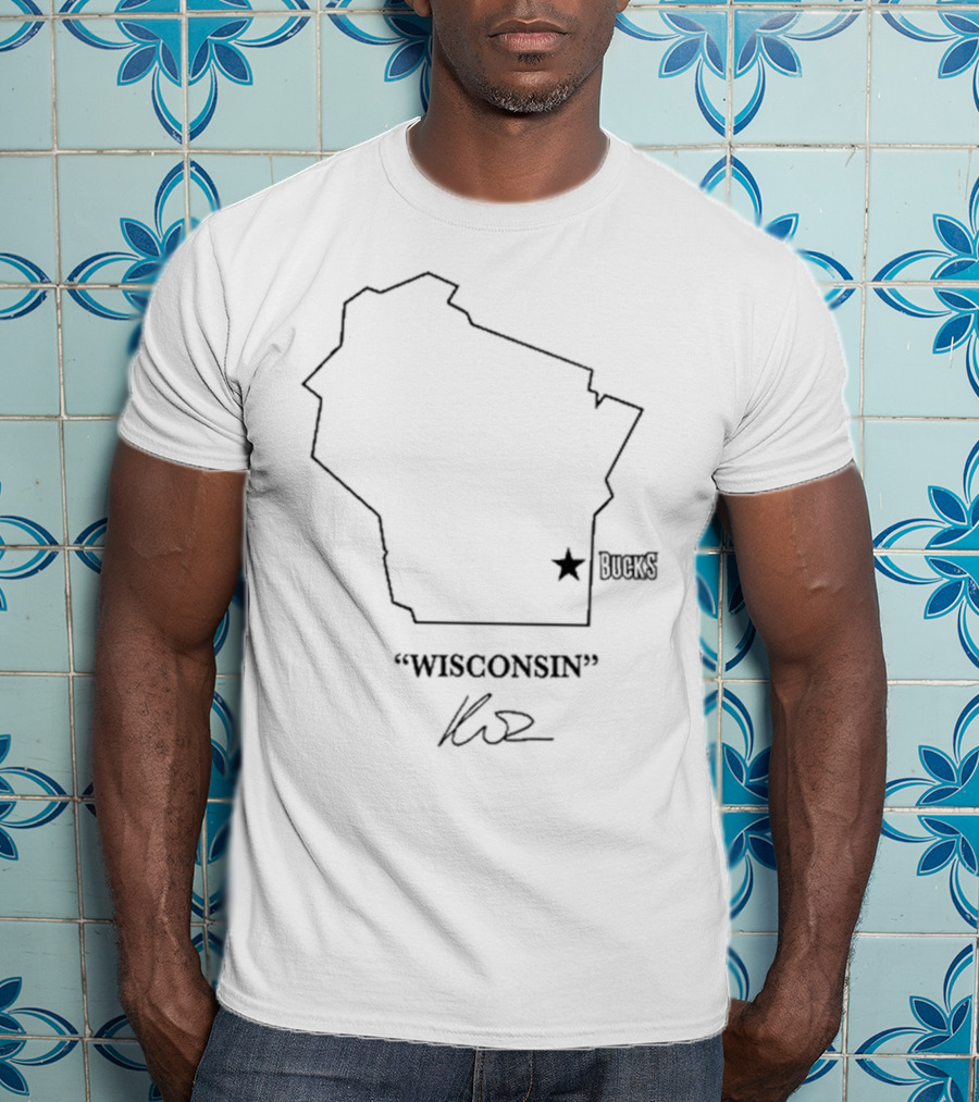 Wisconsin Outline Bucks Signature By Kuz T-Shirt