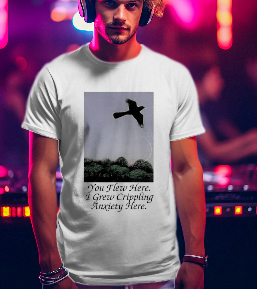You Flew Here I Grew Crippling Anxiety Here Plane And Nature Scene T-Shirt