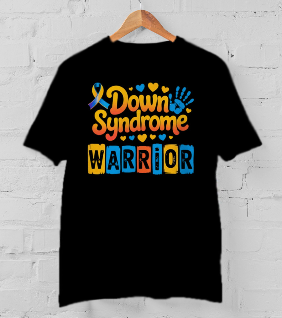 Down Syndrome Warrior Ribbon Handprint Hearts T-Shirt