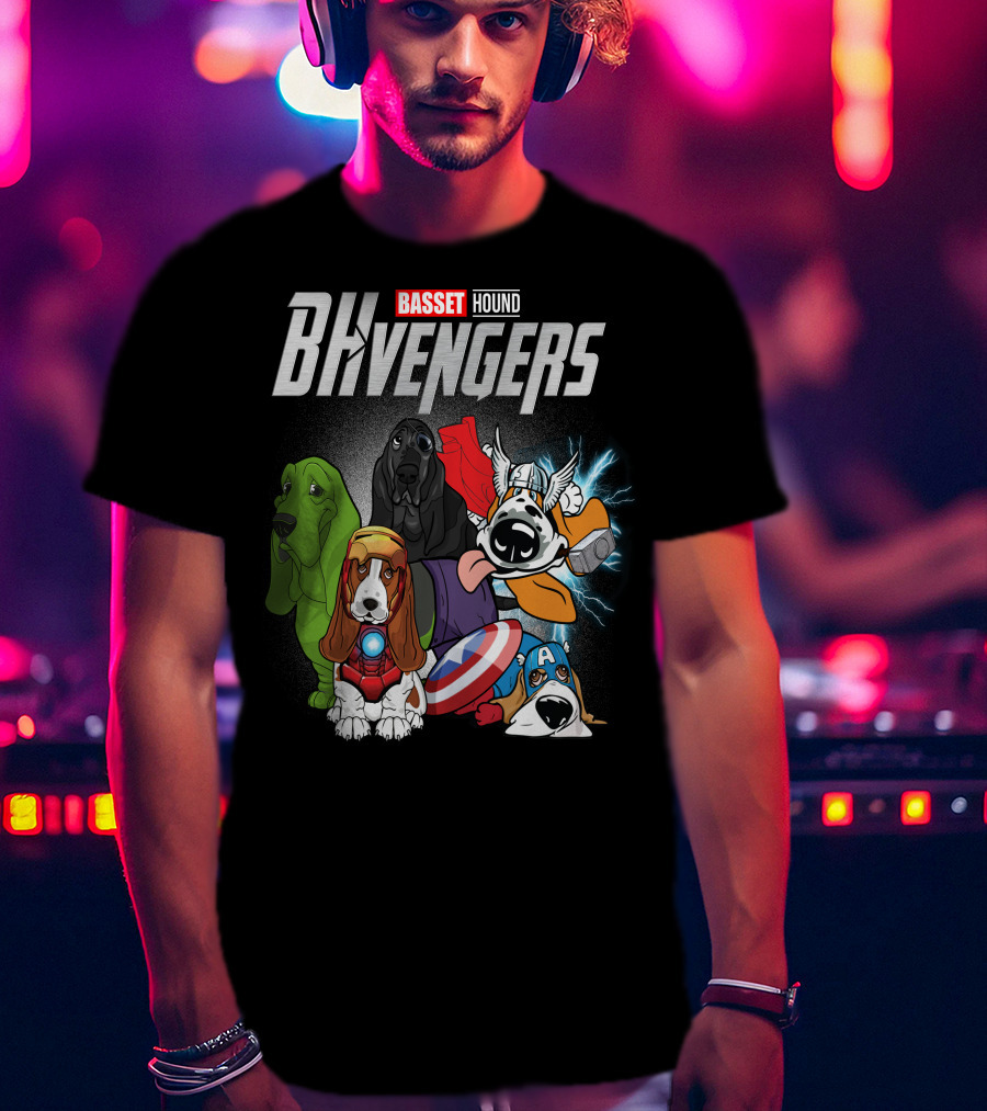 Basset Hound BHvengers Superhero Assembly T-Shirt