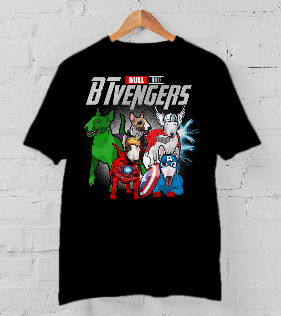 Bull Terrier BTvengers Superhero Dogs Ensemble T-Shirt