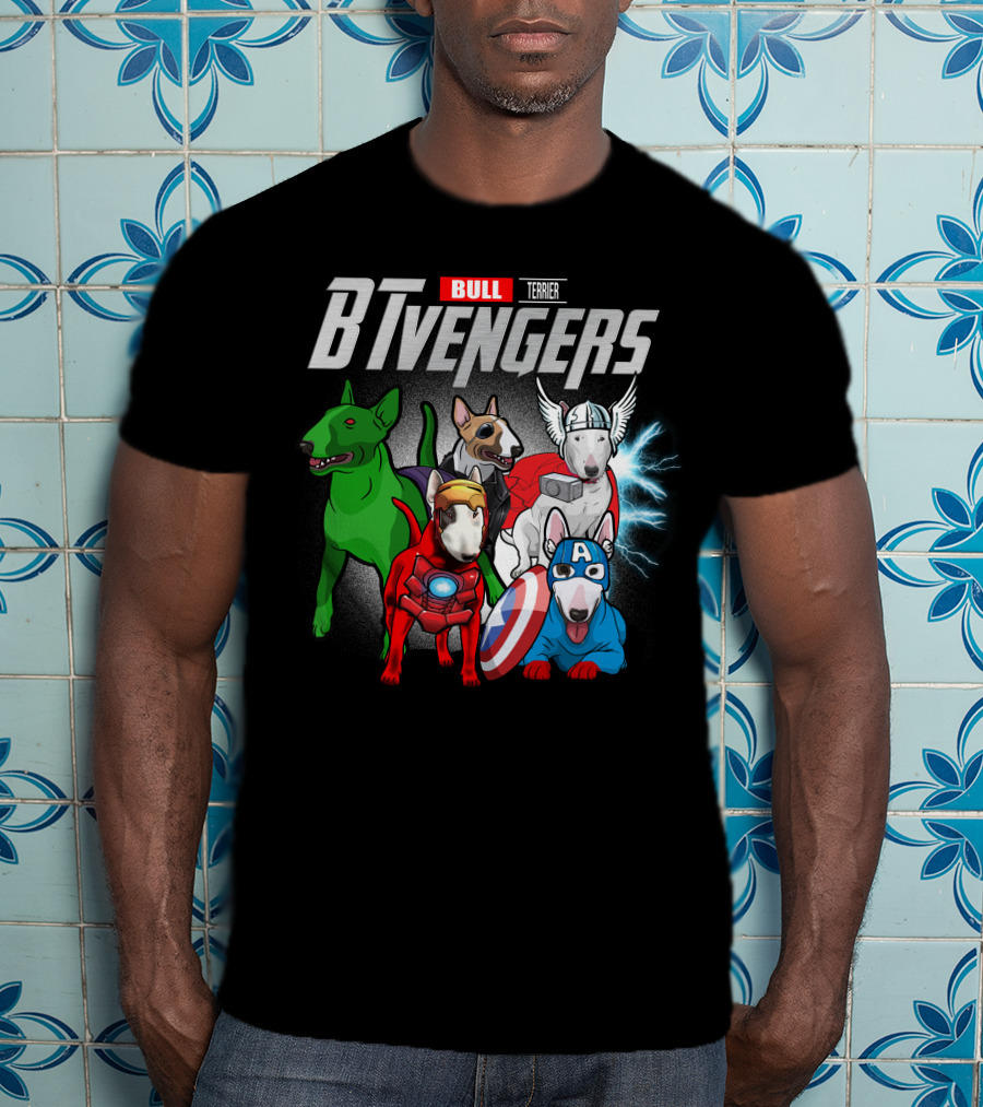 Bull Terrier BTvengers Superhero Dogs Ensemble T-Shirt