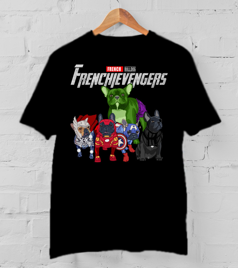 FRENCH Bulldog Frenchievengers Comic Heroes Dogs T-Shirt