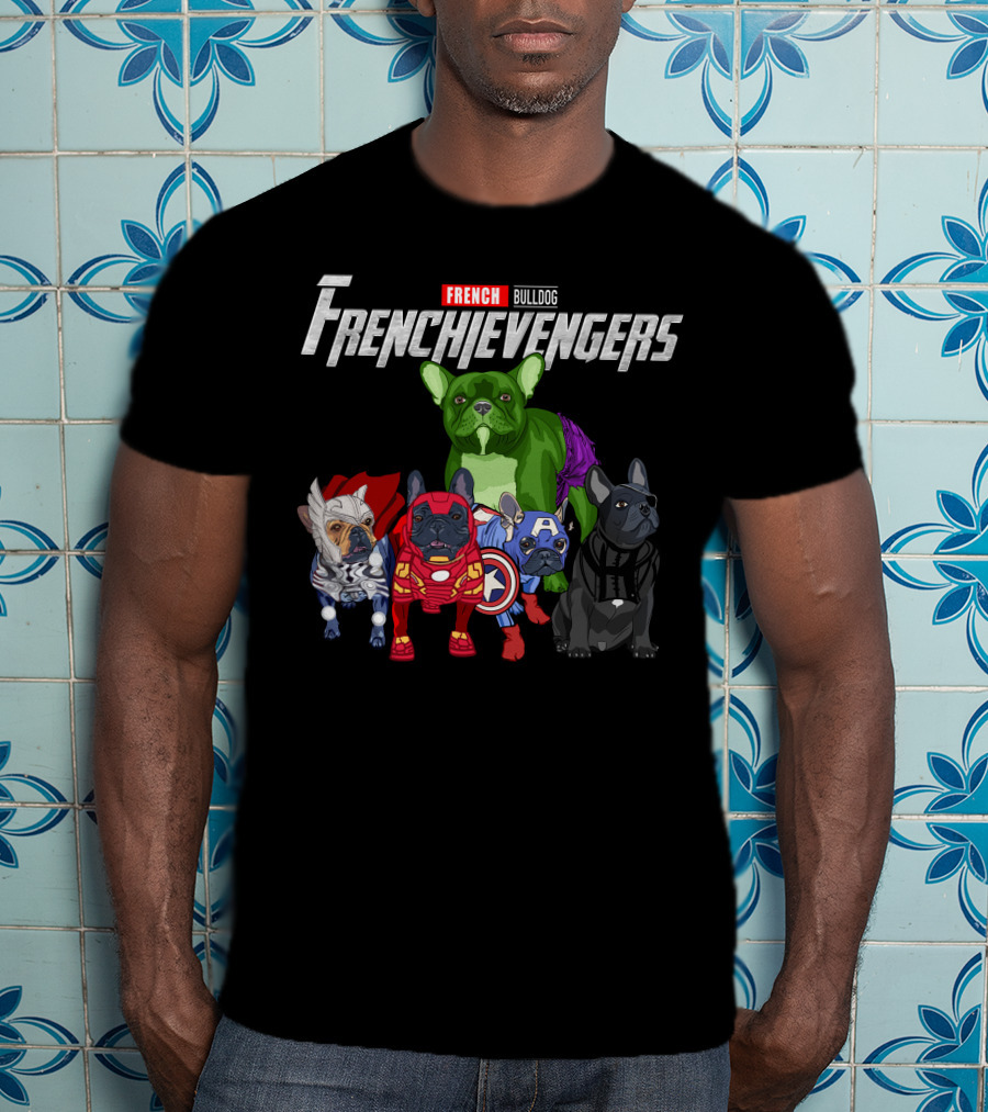 FRENCH Bulldog Frenchievengers Comic Heroes Dogs T-Shirt