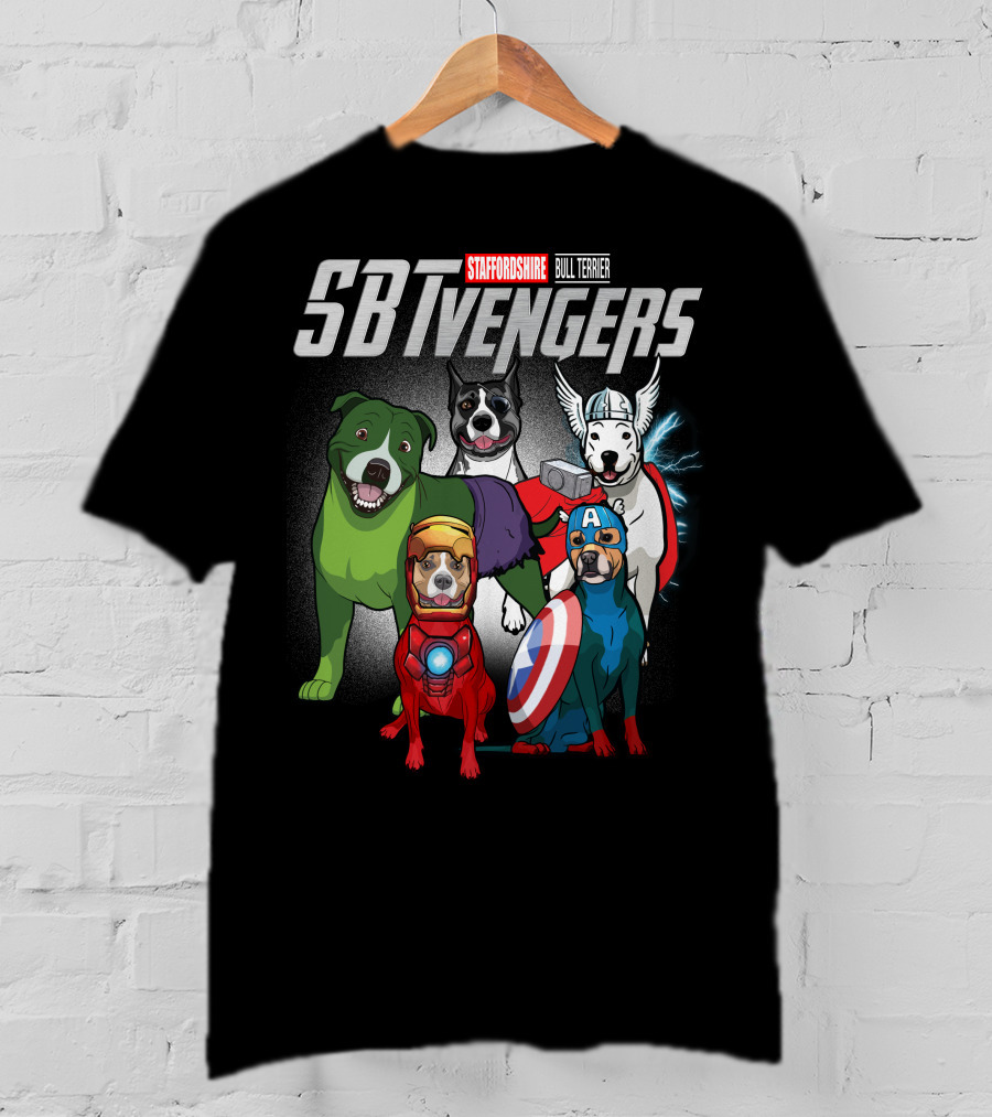 Staffordshire Bull Terrier SBTvengers Superhero Dogs T-Shirt