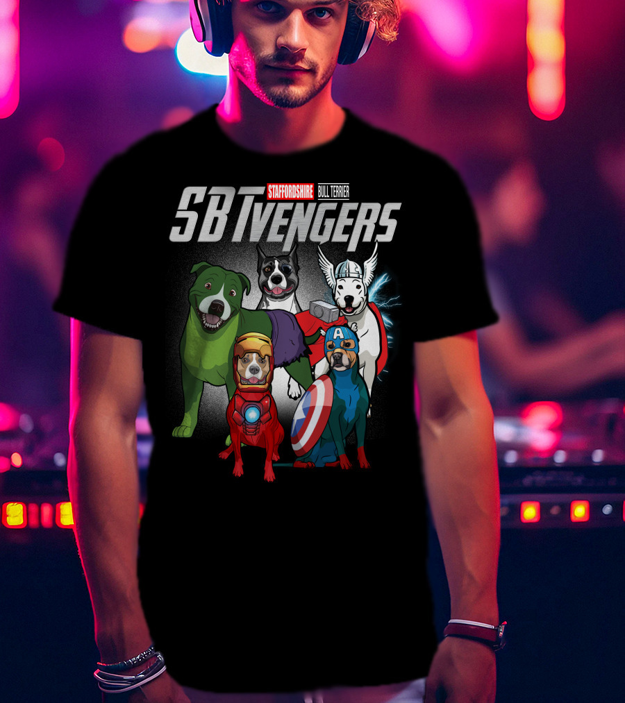 Staffordshire Bull Terrier SBTvengers Superhero Dogs T-Shirt