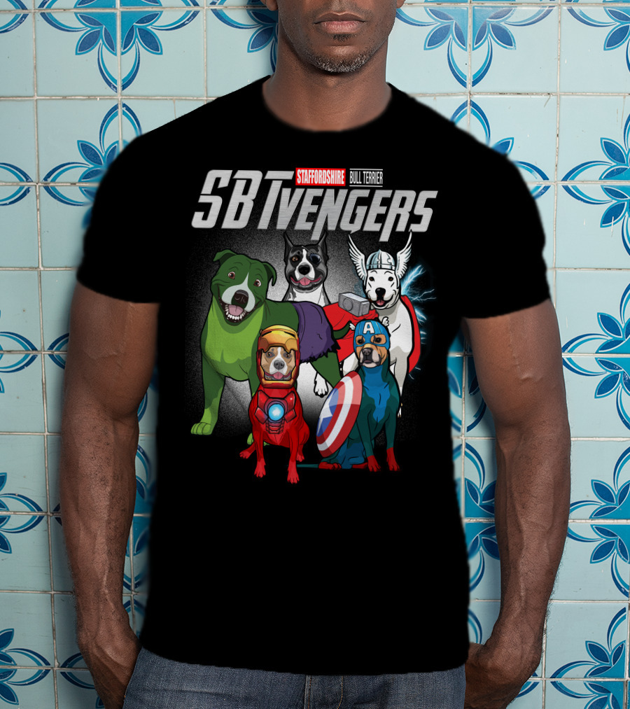 Staffordshire Bull Terrier SBTvengers Superhero Dogs T-Shirt