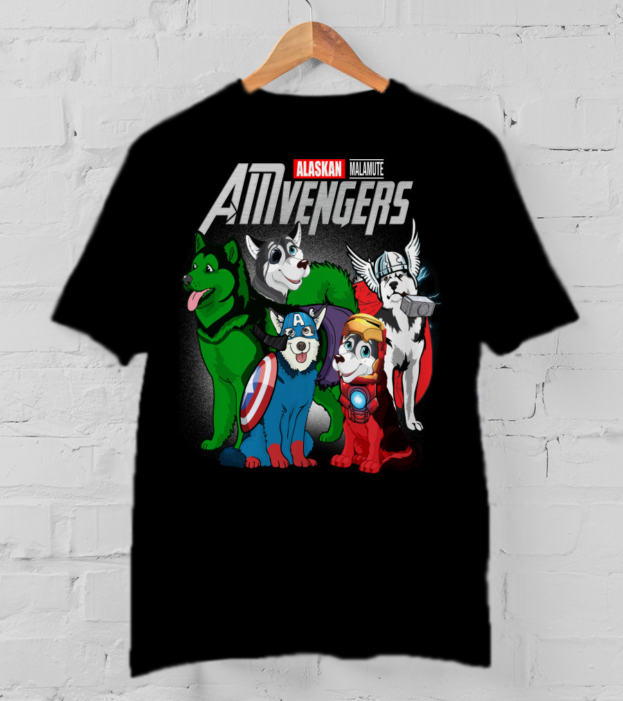 Alaskan Malamute AMvengers Superhero Dogs Assemble T-Shirt