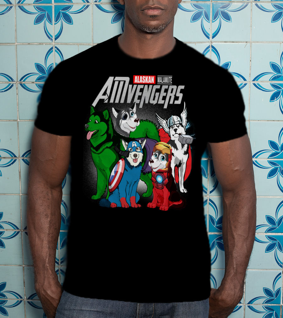 Alaskan Malamute AMvengers Superhero Dogs Assemble T-Shirt