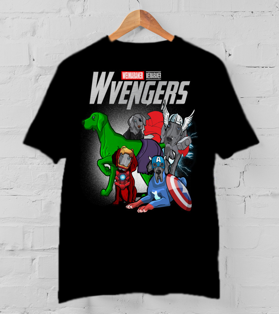 Weimaraner Wvengers Superhero Dog Group With Comic Elements T-Shirt
