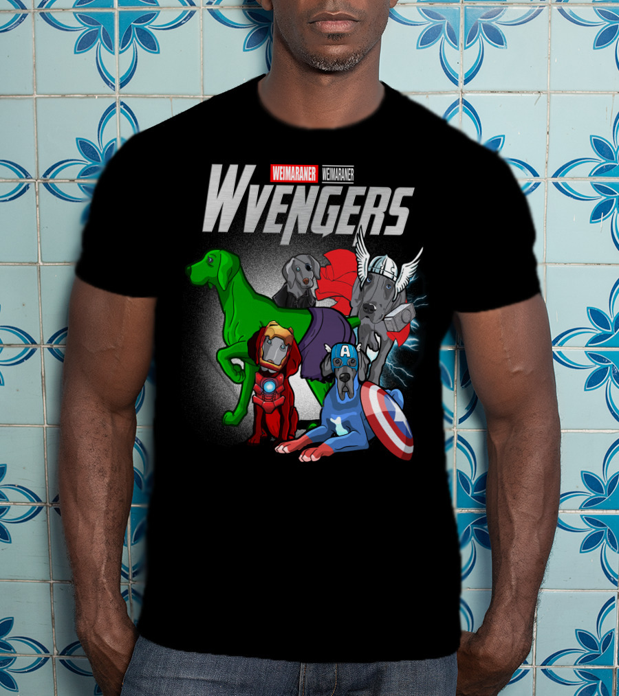 Weimaraner Wvengers Superhero Dog Group With Comic Elements T-Shirt