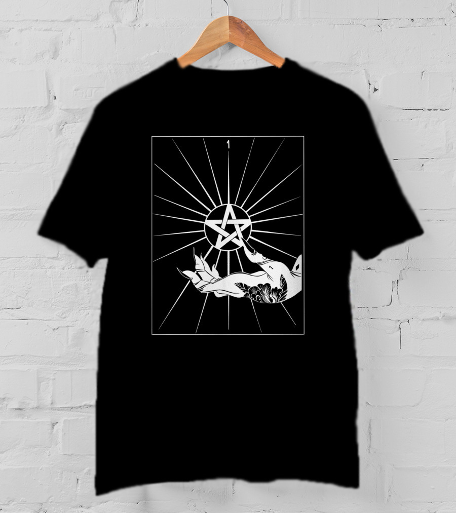 Ace Of Pentacles 1 Tarot Hand Symbol Vector Lines T-Shirt