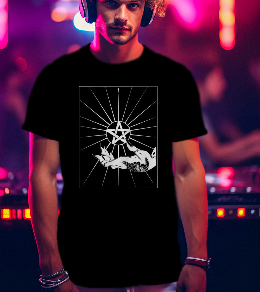 Ace Of Pentacles 1 Tarot Hand Symbol Vector Lines T-Shirt