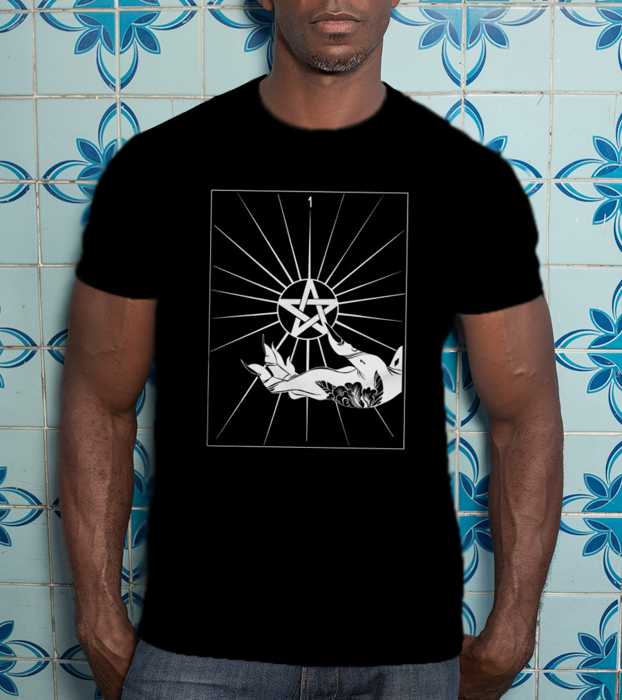 Ace Of Pentacles 1 Tarot Hand Symbol Vector Lines T-Shirt