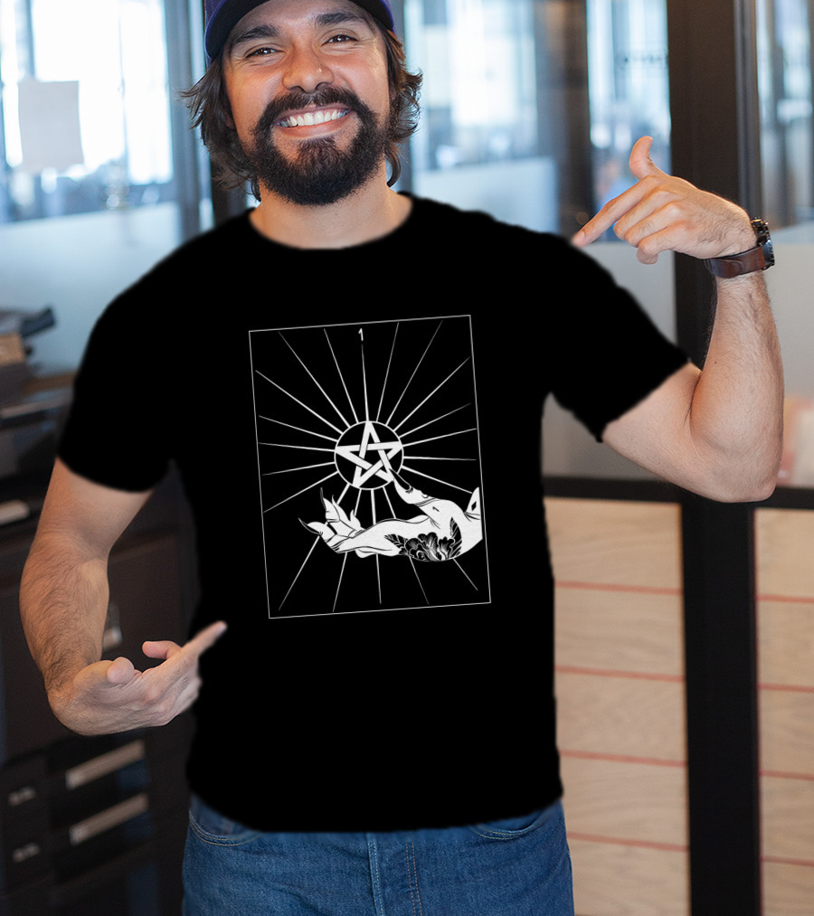 Ace Of Pentacles 1 Tarot Hand Symbol Vector Lines T-Shirt