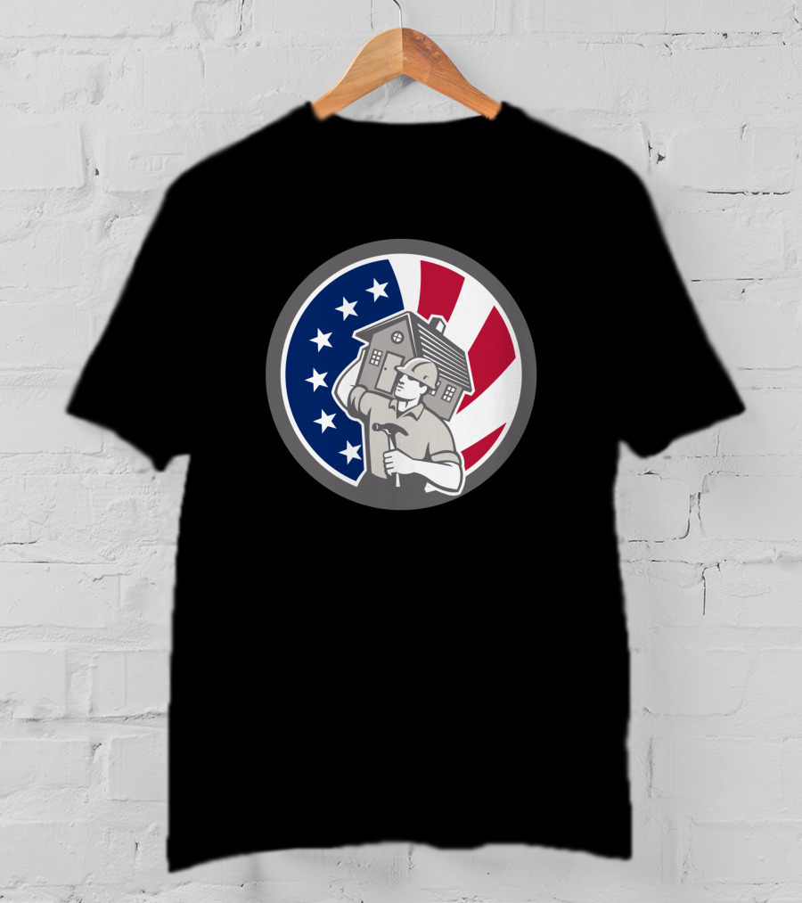 American Building Contractor USA Flag Home Construction Worker T-Shirt