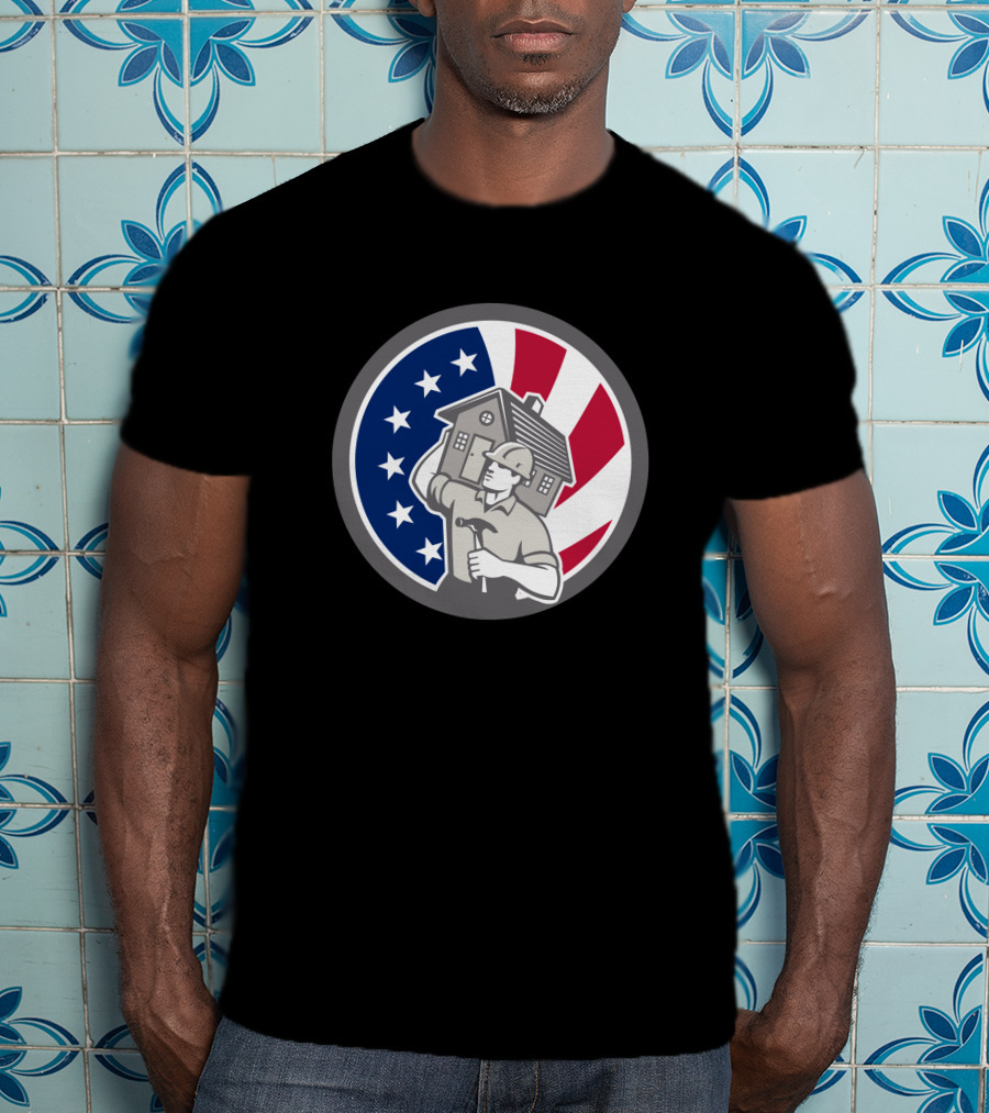 American Building Contractor USA Flag Home Construction Worker T-Shirt