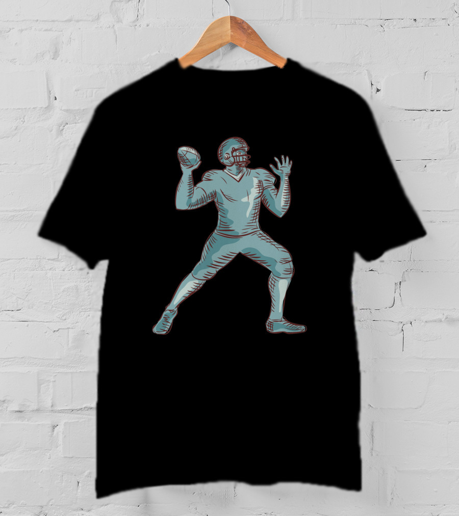 American Football Quarterback Throwing Etching 1074401 T-Shirt