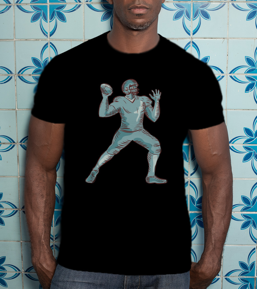 American Football Quarterback Throwing Etching 1074401 T-Shirt