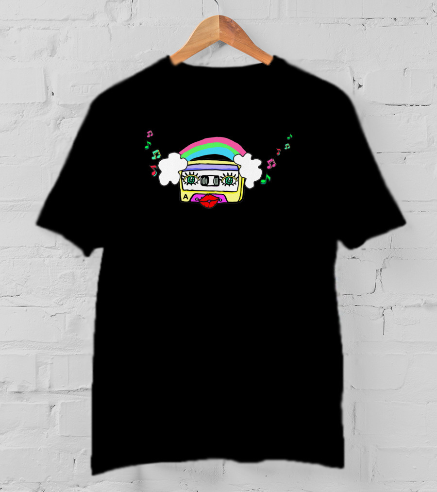Amo La Musica 186373 Rainbow Cassette Tape With Music Notes And Lips T-Shirt