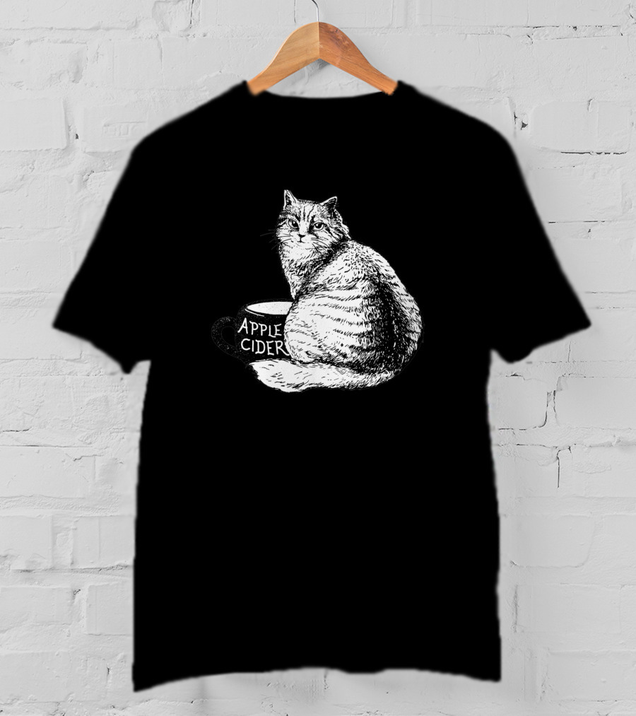 Apple Cider Cat Illustration Featuring Feline On Mug 1186326 T-Shirt