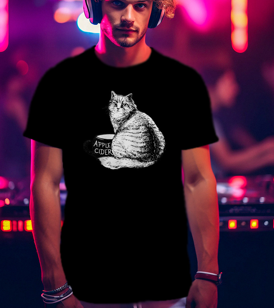 Apple Cider Cat Illustration Featuring Feline On Mug 1186326 T-Shirt