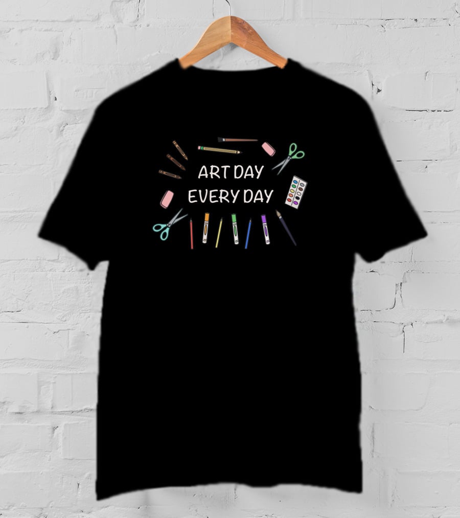 Art Day Every Day White Letters Scissors And Colored Pencils 17038 T-Shirt