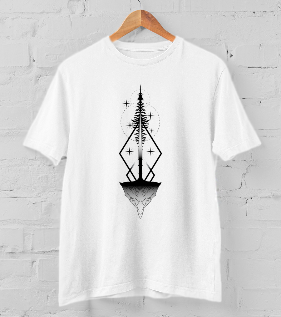 Ascension 384095 Floating Geometric Tree With Stars And Roots T-Shirt