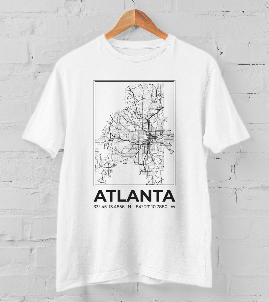 Atlanta Minimalist Map Light Edition Coordinates 33° 45' 18.695 N 84° 23' 13.7808 W T-Shirt