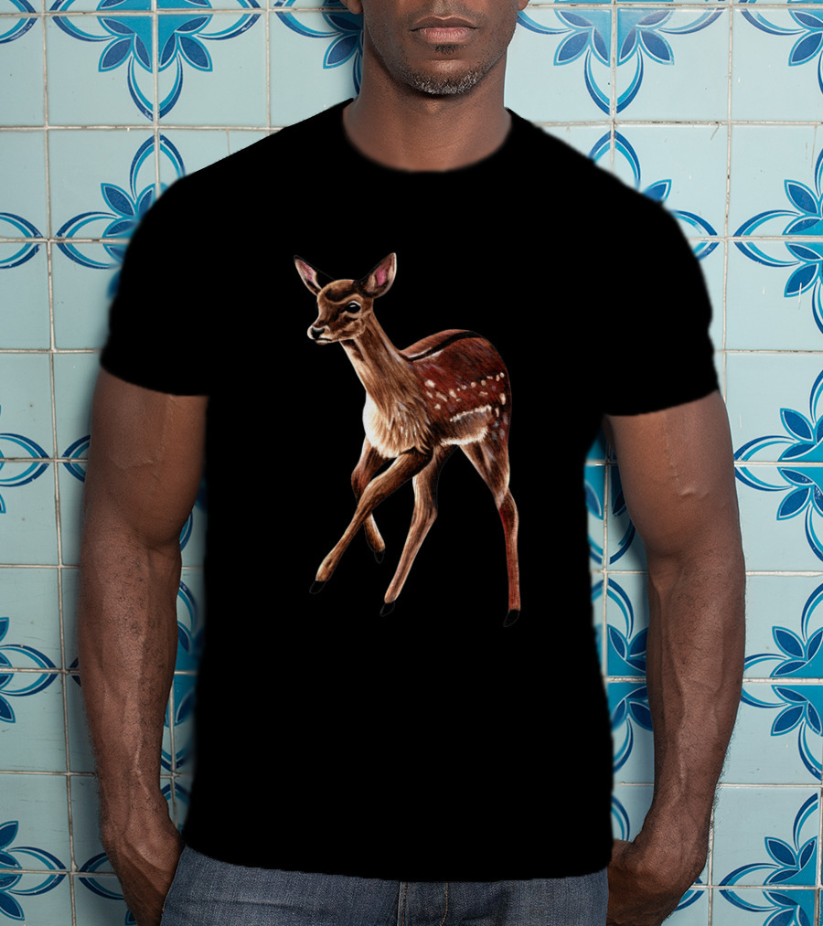 Baby Fallow Deer Fawn Ink And Watercolour Wildlife T-Shirt