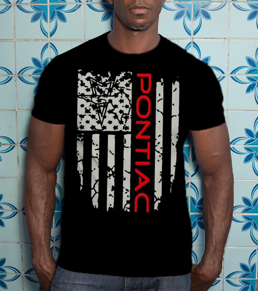 Pontiac Distressed American Flag With Firebird Emblem T-Shirt
