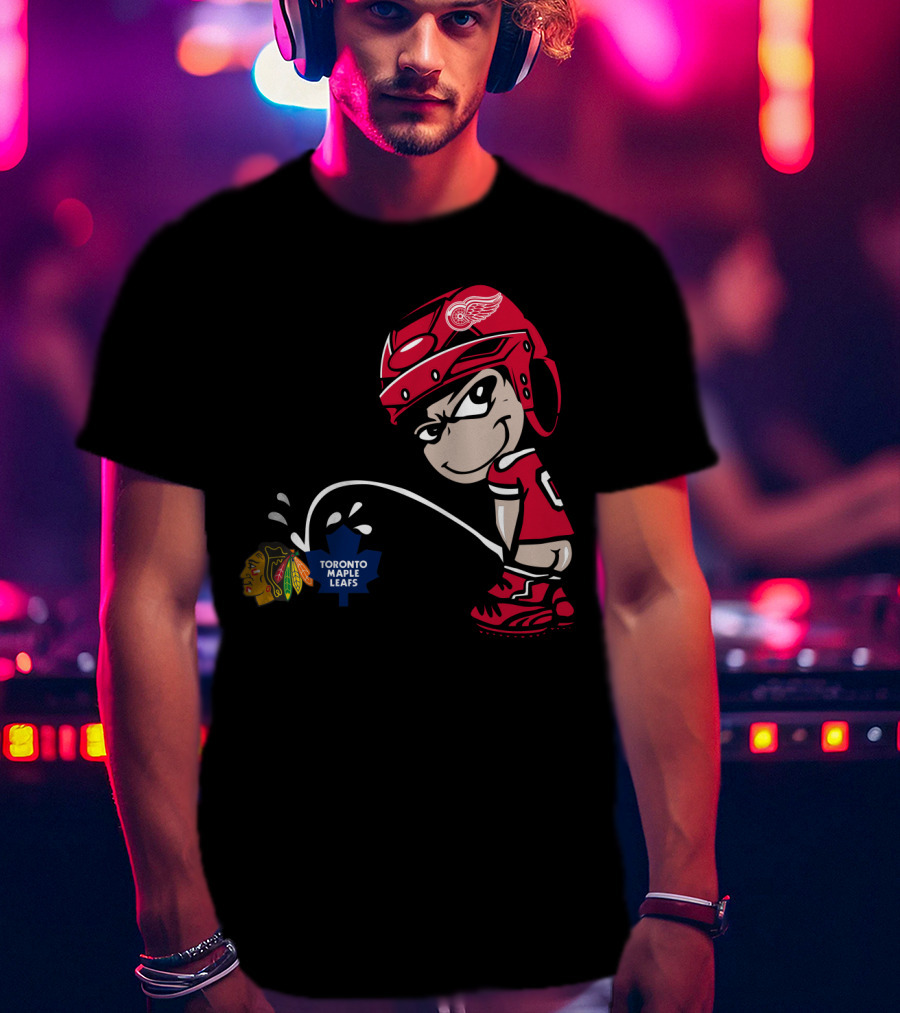 Detroit Red Wings Maple Leafs Blackhawks Hockey Rivalry Cartoon T-Shirt