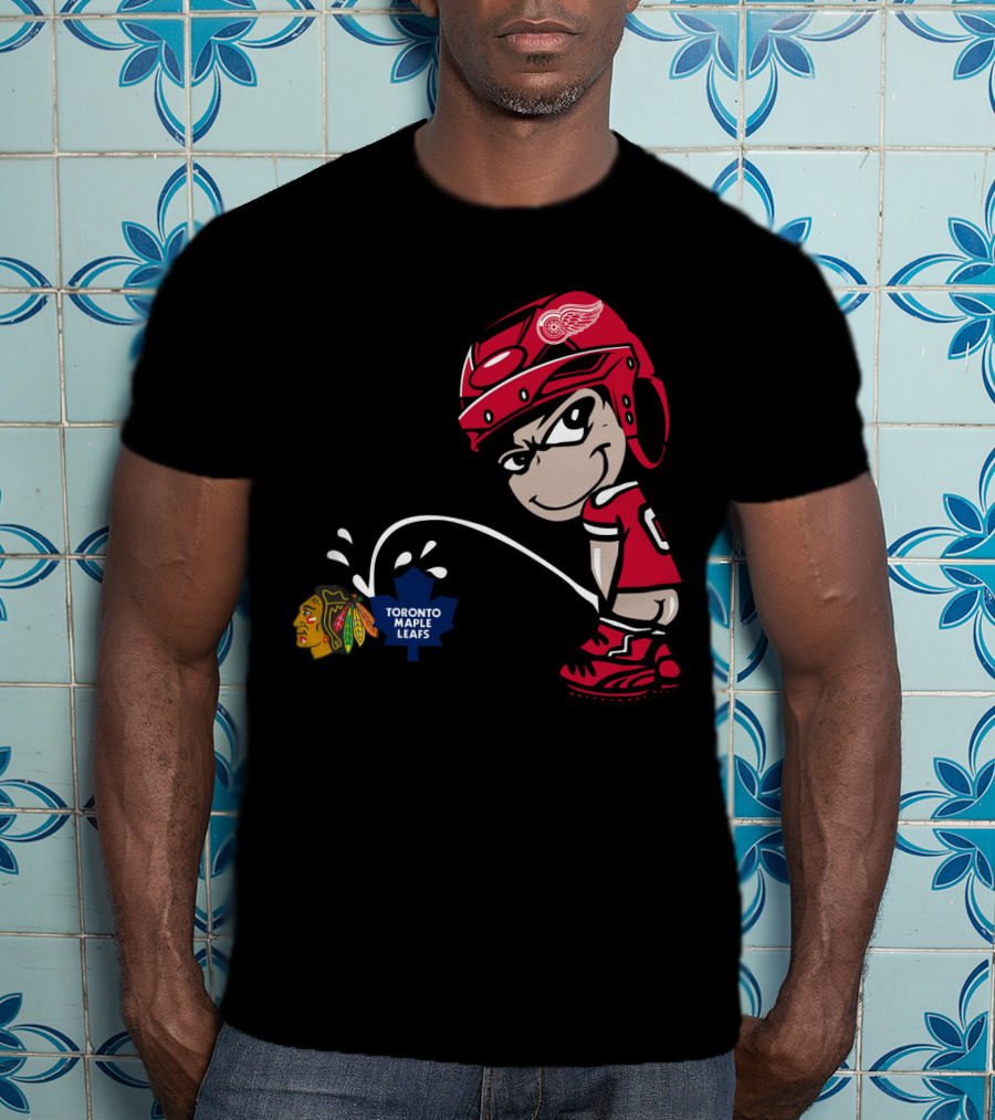 Detroit Red Wings Maple Leafs Blackhawks Hockey Rivalry Cartoon T-Shirt