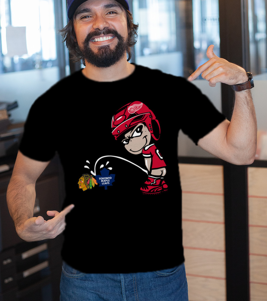 Detroit Red Wings Maple Leafs Blackhawks Hockey Rivalry Cartoon T-Shirt