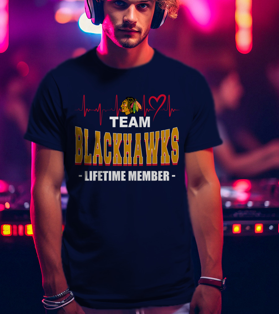 Team Blackhawks Lifetime Member Heartbeat T-Shirt