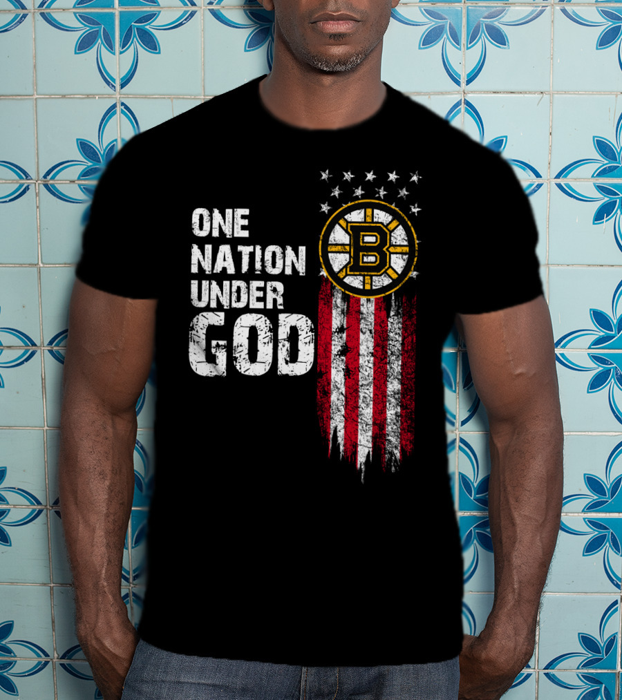 One Nation Under God Boston Bruins American Flag Stars Stripes T-Shirt