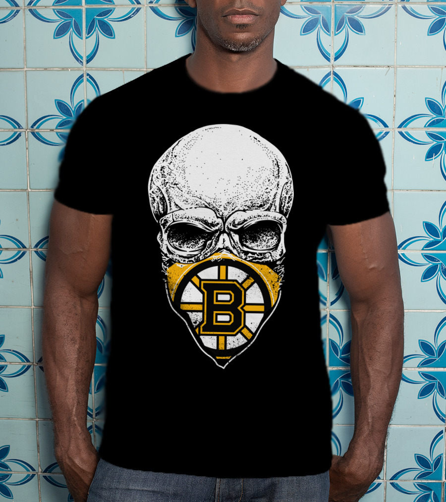 Boston Bruins Skull Mask Hockey T-Shirt