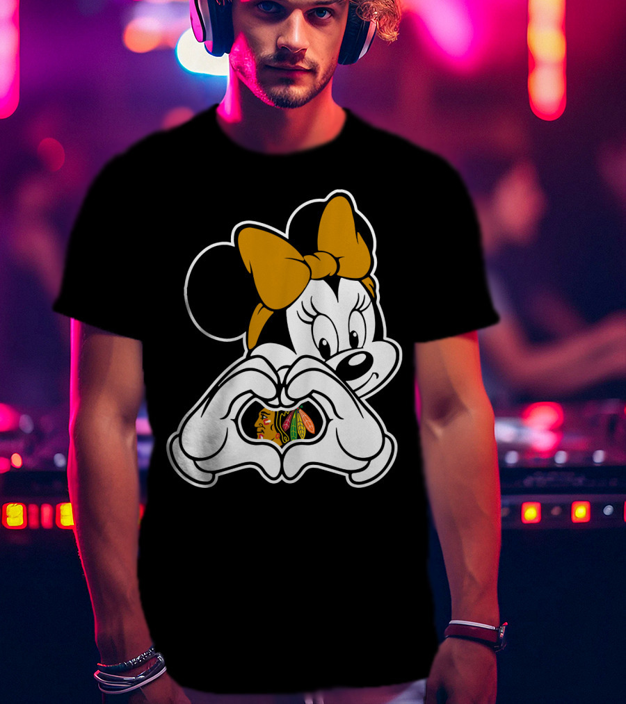 Blackhawks Minnie Mouse Heart Hands T-Shirt
