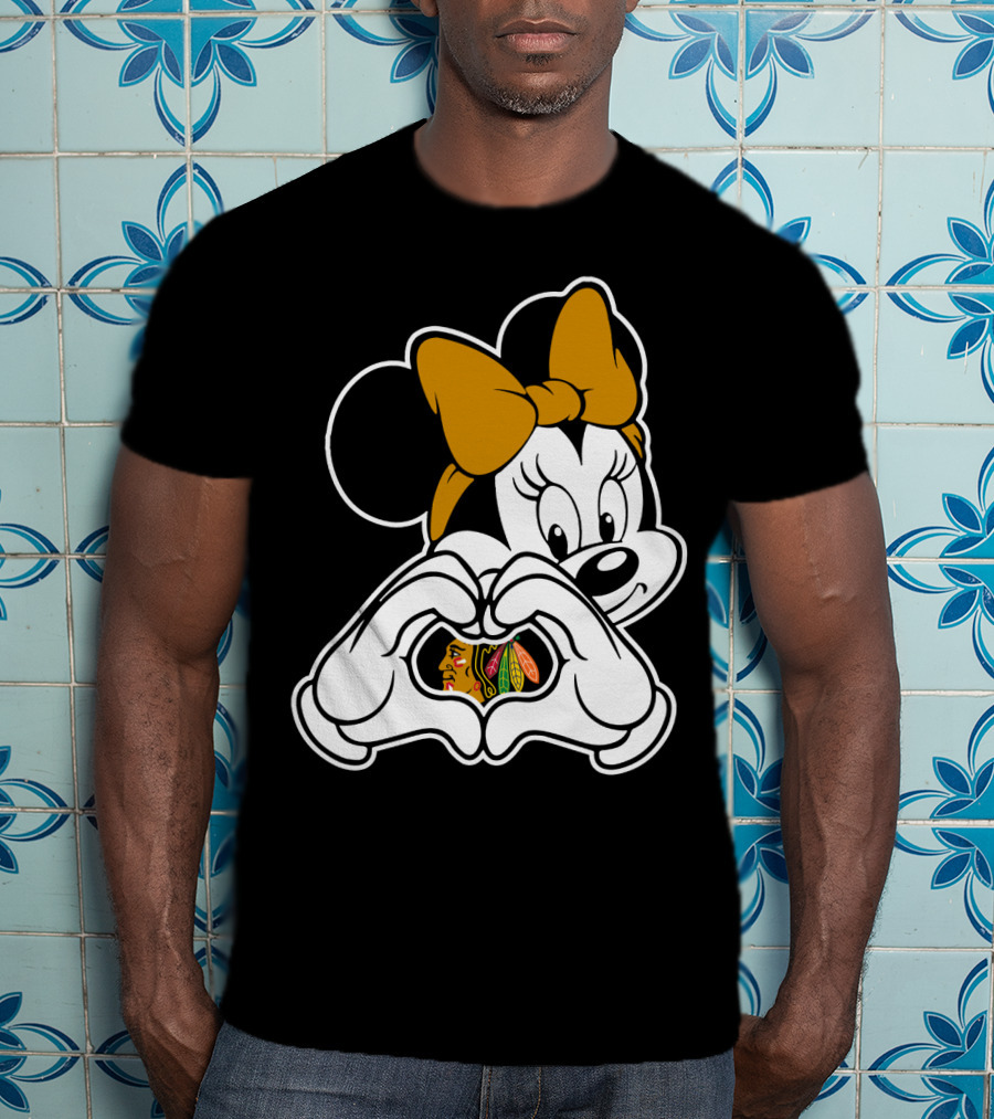 Blackhawks Minnie Mouse Heart Hands T-Shirt