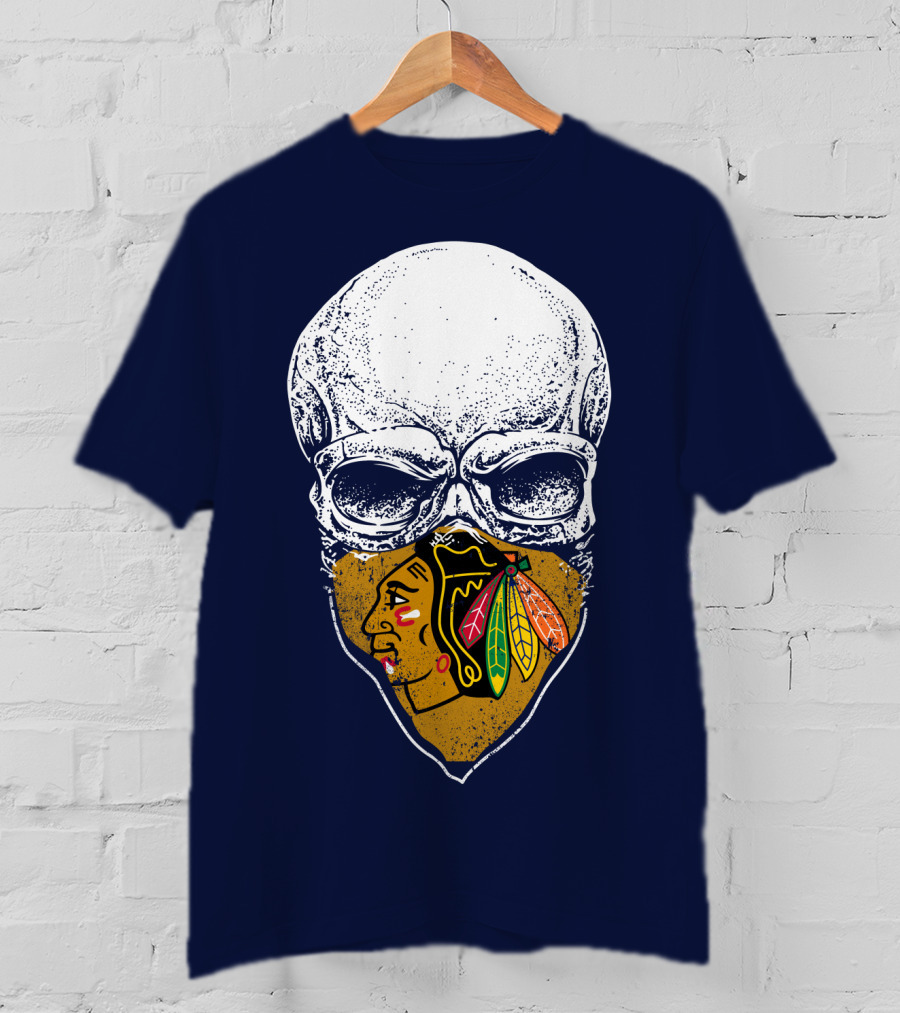 Skull With Native American Mask Blackhawks Logo Inspired T-Shirt