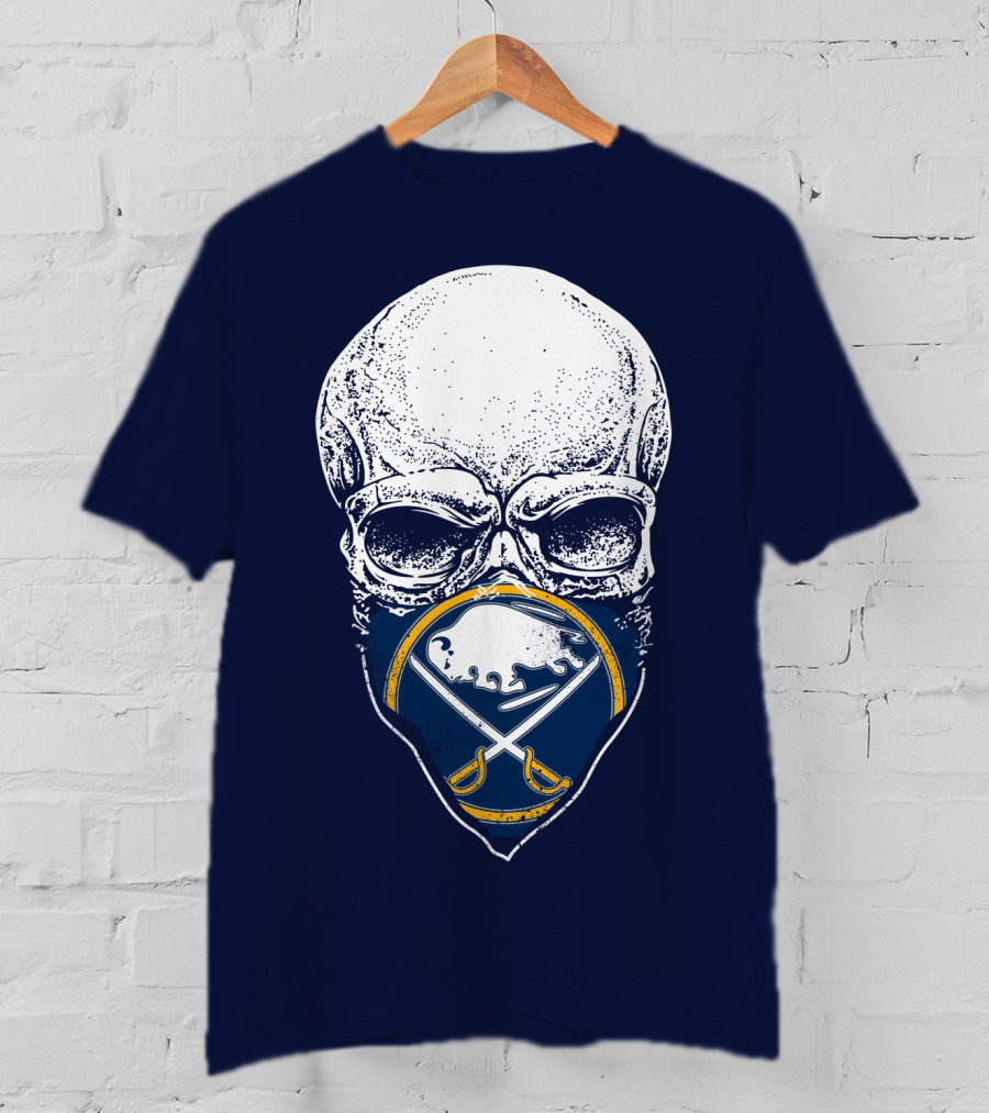 Buffalo Sabres Skull Mask Emblem With Crossed Sabres And Buffalo Silhouette T-Shirt
