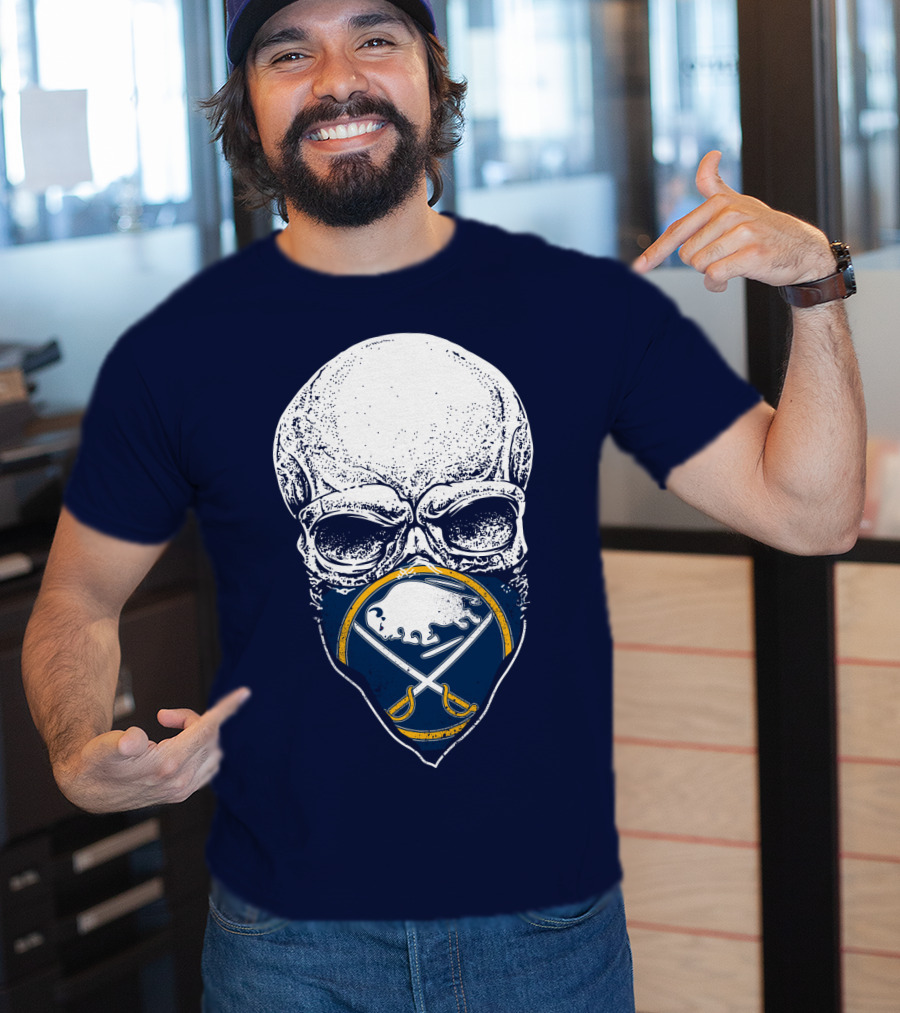 Buffalo Sabres Skull Mask Emblem With Crossed Sabres And Buffalo Silhouette T-Shirt