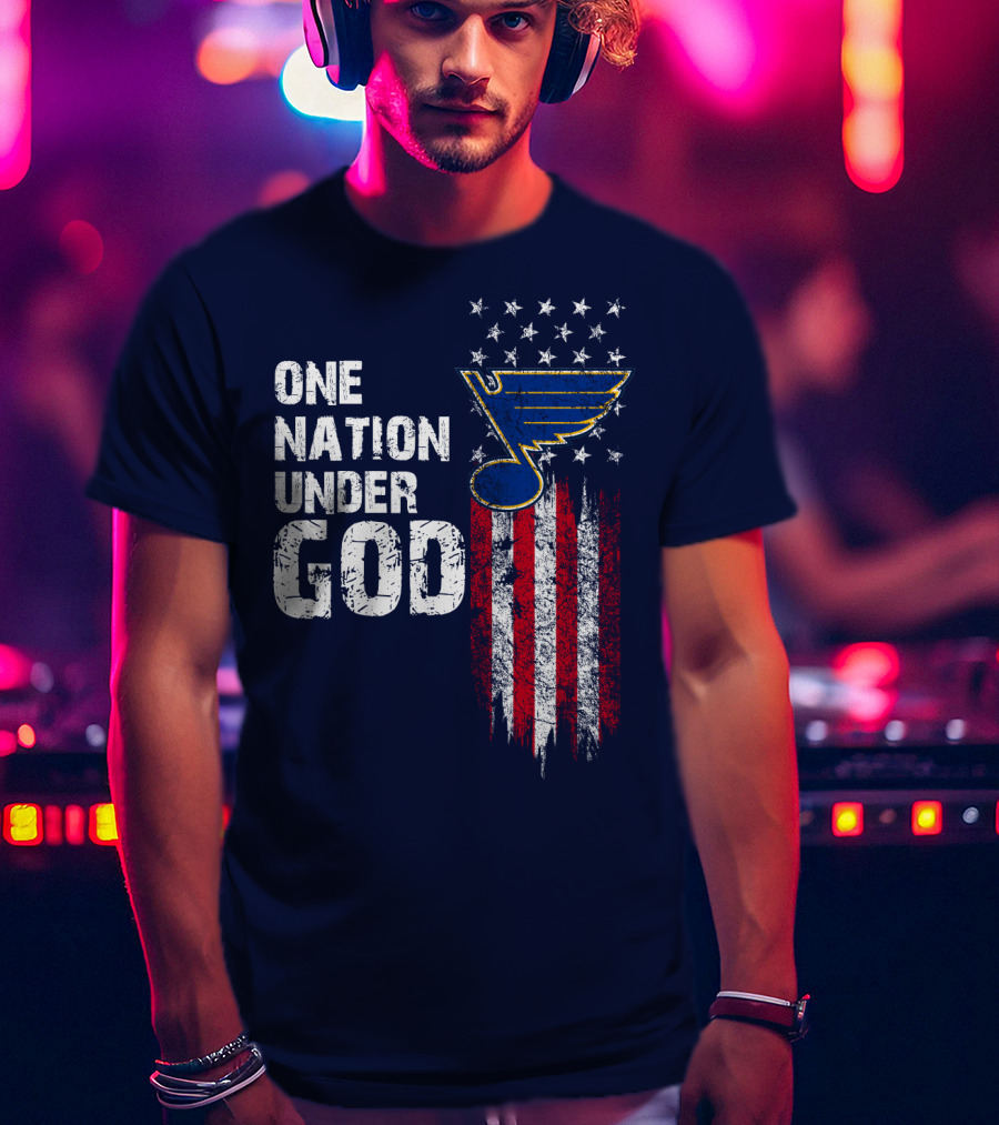 One Nation Under God St. Louis Blues American Flag Stars T-Shirt